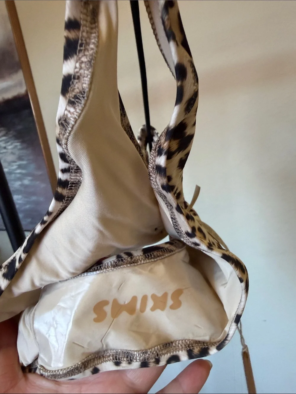 SKIMS SWIM CHEEKY TANGA BIKINI BOTTOM CHAMPAGNE LEOPARD PRINT size L